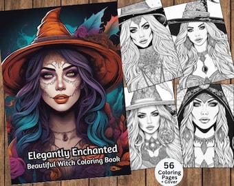 Beautiful Witch Coloring Pages, Adult Coloring Book, Fantasy Coloring Sheets, Halloween Witch Coloring Pages, Halloween Coloring, Creepy
