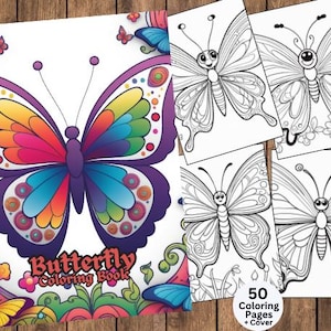 Floral Butterfly Coloring Pages, Flower Butterfly Coloring Page, Butterfly Coloring Page, Spring Activity, Insects, Party Activity, Kids Art
