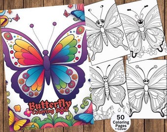 Floral Butterfly Coloring Pages, Flower Butterfly Coloring Page, Butterfly Coloring Page, Spring Activity, Insects, Party Activity, Kids Art