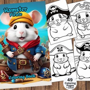 Hamster Coloring Pages, Hamster Coloring Book, Bunny Coloring, Woodland Animal, Halloween Coloring Page, Birthday Coloring Activity, Pirate