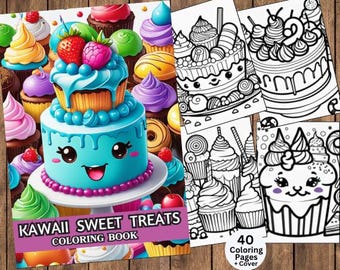 Cupcakes Coloring, Kawaii Cupcakes Coloring, Sweets Coloring, Desserts Coloring, Printable Coloring, Cake Coloring, Cupcakes To Color