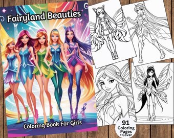 Målarbilder med älvor, Skogsälva, Anime-målarbok, Målarbok för vuxna, Fantasy-målarbilder, Prinsessor-målarbilder, Prinsessa