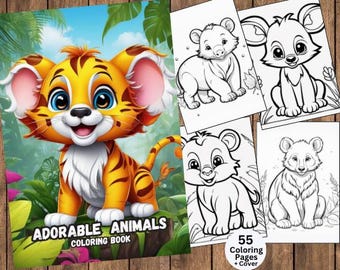 Safari Animals Coloring, Safari Animals Coloring Page, African Animal Coloring, Jungle Animals Coloring, Baby Animal Coloring, Kawaii Animal
