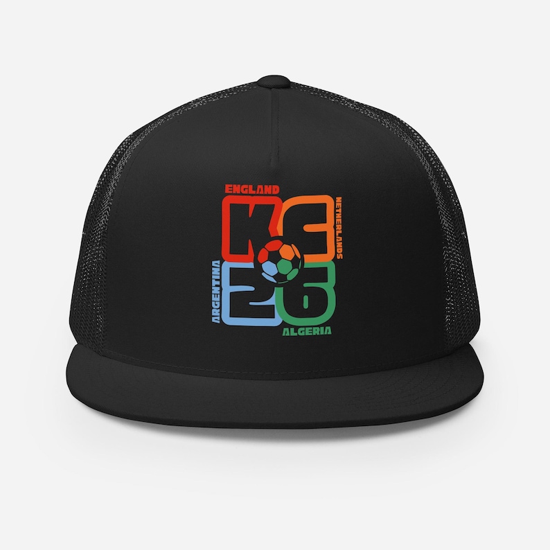 Kansas City 2026 World Cup Soccer Trucker Hat | England Netherlands Argentina Algeria | Adjustable Mesh Back Hat | Designed in KC