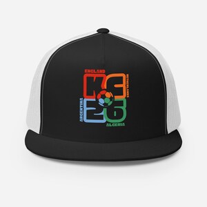 Kansas City 2026 World Cup Soccer Trucker Hat | England Netherlands Argentina Algeria | Adjustable Mesh Back Hat | Designed in KC