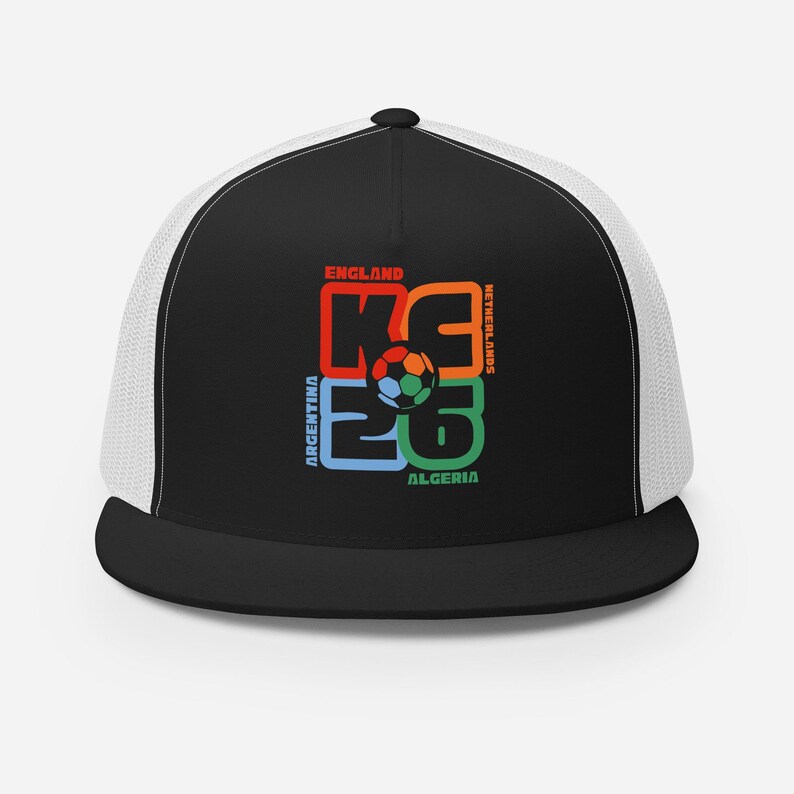 Kansas City 2026 World Cup Soccer Trucker Hat | England Netherlands Argentina Algeria | Adjustable Mesh Back Hat | Designed in KC