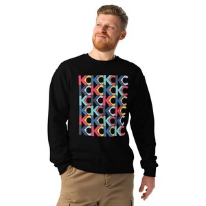 Kansas City Sports KC Crewneck Sweatshirt | Multi-Color KC Pattern | Kansas City Team Colors Hoodie | Unisex Black, White, Ash