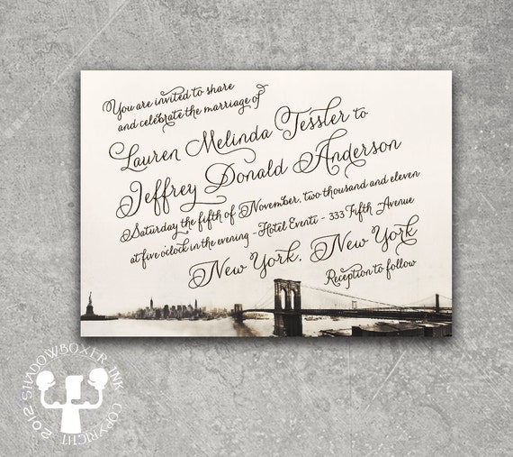 Vintage New York Brooklyn Bridge Invitation Save the Date Etsy
