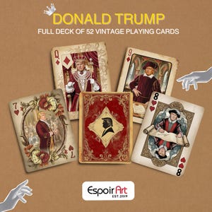 POBIERANIE CYFROWE Karty do gry Donald Trump Vintage – talia 52 kart + 3 karty bonusowe – prezent Karty do gry Trump Pomysł na prezent świąteczny ozdoba Trumpa