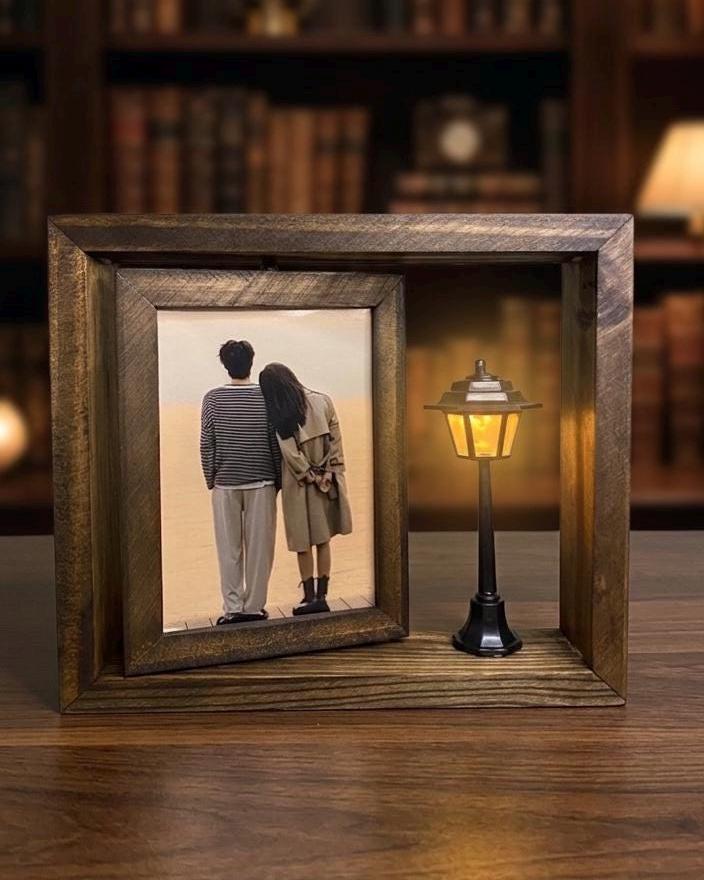Custom Rotating Wooden Photo Frame With Mini Lantern, Personalized ...