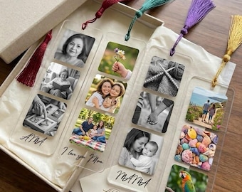 Segnalibro commemorativo personalizzato, segnalibro in acrilico personalizzato con nappa, fermalibri con foto stampata, segnalibro regalo per la festa della mamma, regalo ricordo per lettori