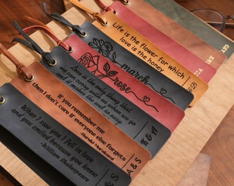 Segnalibro in pelle inciso, segnalibro in pelle personalizzato, accessori per libri, regalo per amanti dei libri, segnalibro in pelle personalizzato, regali di nozze