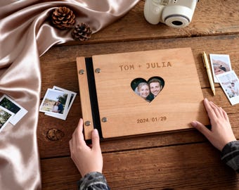 Libro degli ospiti in legno per matrimonio, libro degli ospiti in legno, libro degli ospiti personalizzato per matrimonio, libro degli ospiti Polaroid, regalo di nozze, regalo di fidanzamento