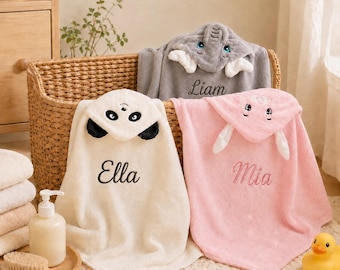 Personalized Kids Hooded Bath Towel | Custom Name Animal Baby Towel | Cute Toddler Beach Poncho | Soft Summer Gift for Boys & Girls