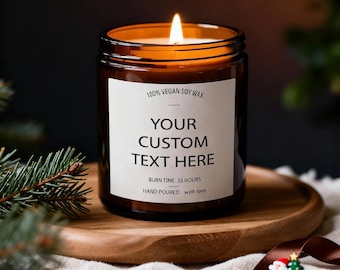 Candela vegana in cera di soia con testo personalizzato / Il tuo testo / Regalo di Natale per amico, mamma, papà, nonna, collega, dipendente, azienda personalizzata