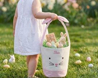 Cestino pasquale personalizzato, nome ricamato, cestino coniglietto, cestino per la caccia alle uova di Pasqua, regalo di Pasqua per bambini