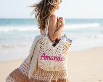 Borse da spiaggia personalizzate, borse da spiaggia all'uncinetto, borse regalo per damigelle d'onore, borse da spiaggia da viaggio, bomboniere di nozze, regalo per addio al nubilato per lei