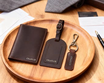 Regali personalizzati, set di portapassaporto e targhette per bagaglio personalizzati, portapassaporto, regali di viaggio per lui, accessori da viaggio