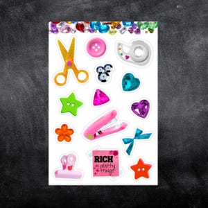 Craft Supplies Sticker Sheet 4x6&quot;, Junk Journal Stickers, Scrapbook Stickers, gem stickers, journal stickers, craft stickers, Vinyl stickers
