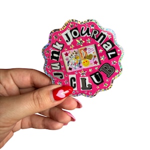 Pink Junk Journal Club BIG Glitter Sticker, 3 x 3&quot;, Journal Stickers, Junk Journal Sticker, Vinyl Sticker, Journal Cover Sticker