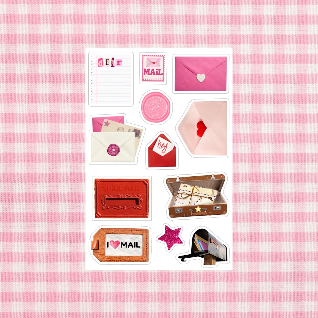 Happy Mail 4x6 Sticker Sheet, Valentine Stickers, Scrapbook Stickers, Junk Journal stickers, valentines stickers, love notes, mail stickers