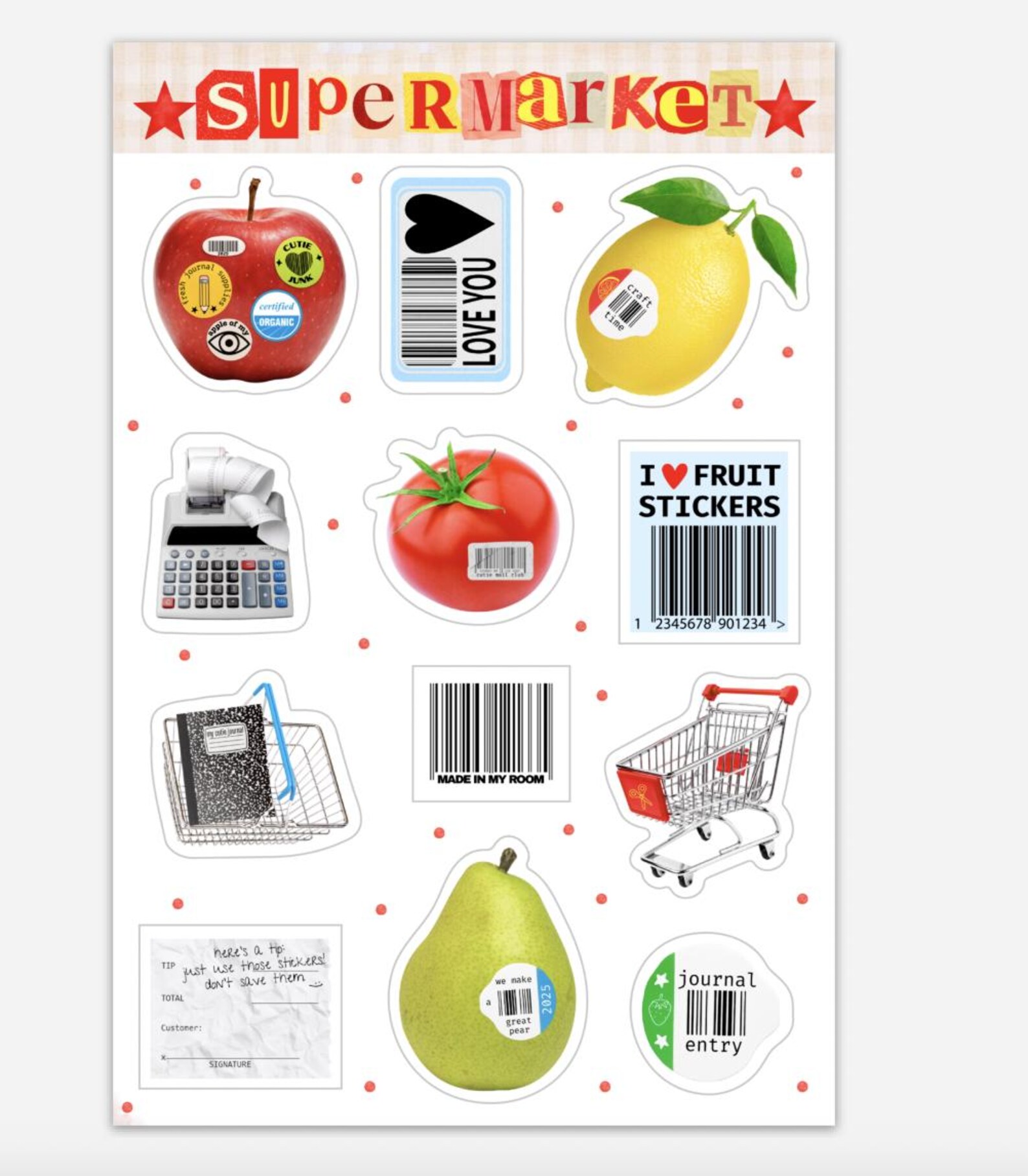 Supermarket Sticker Sheet, Junk Journal Stickers, Scrapbook Stickers ...