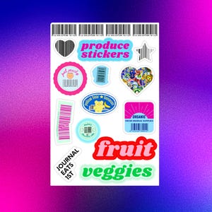 Produce Stickers Sheet, 4x6, Junk Journal Stickers, Scrapbook Stickers, barcode stickers, Vinyl stickers