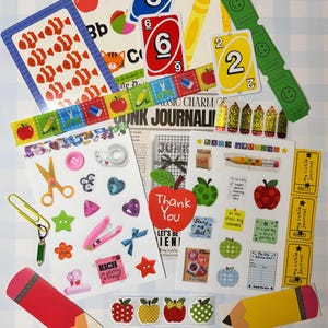 Schoolcollectie Junk Journal Kit, 4 x 6 vinyl stickervellen, junk journal benodigdheden, terug naar school, schoolstickers, school junk journal