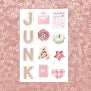 Roze JUNK JOURNAL 4 x 6 vinyl stickervel, Kiss Cut stickervel, plakboekstickers, stickers tijdschriftomslag, ongewenste tijdschriftbenodigdheden, herfst