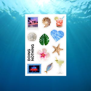 Hoja de pegatinas de vacaciones de 4 x 6, pegatinas de diario basura, pegatinas del océano, pegatinas de vacaciones, pegatinas de vinilo, pegatinas de playa, pegatinas para portada de diario