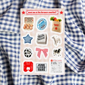 Farmers Market Sticker Sheet, 4x6, Vinyl Stickers, Market Stickers, Journal Cover Sticker, Summer Stickers, Junk Journal Stickers, Trinkets