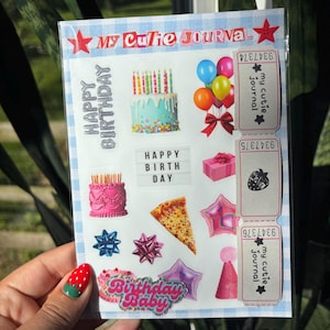 Birthday Bundle, 4x6 Vinyl Sticker Blatt, Geburtstagsaufkleber, Postkarten, Junk Journal Sticker Blatt