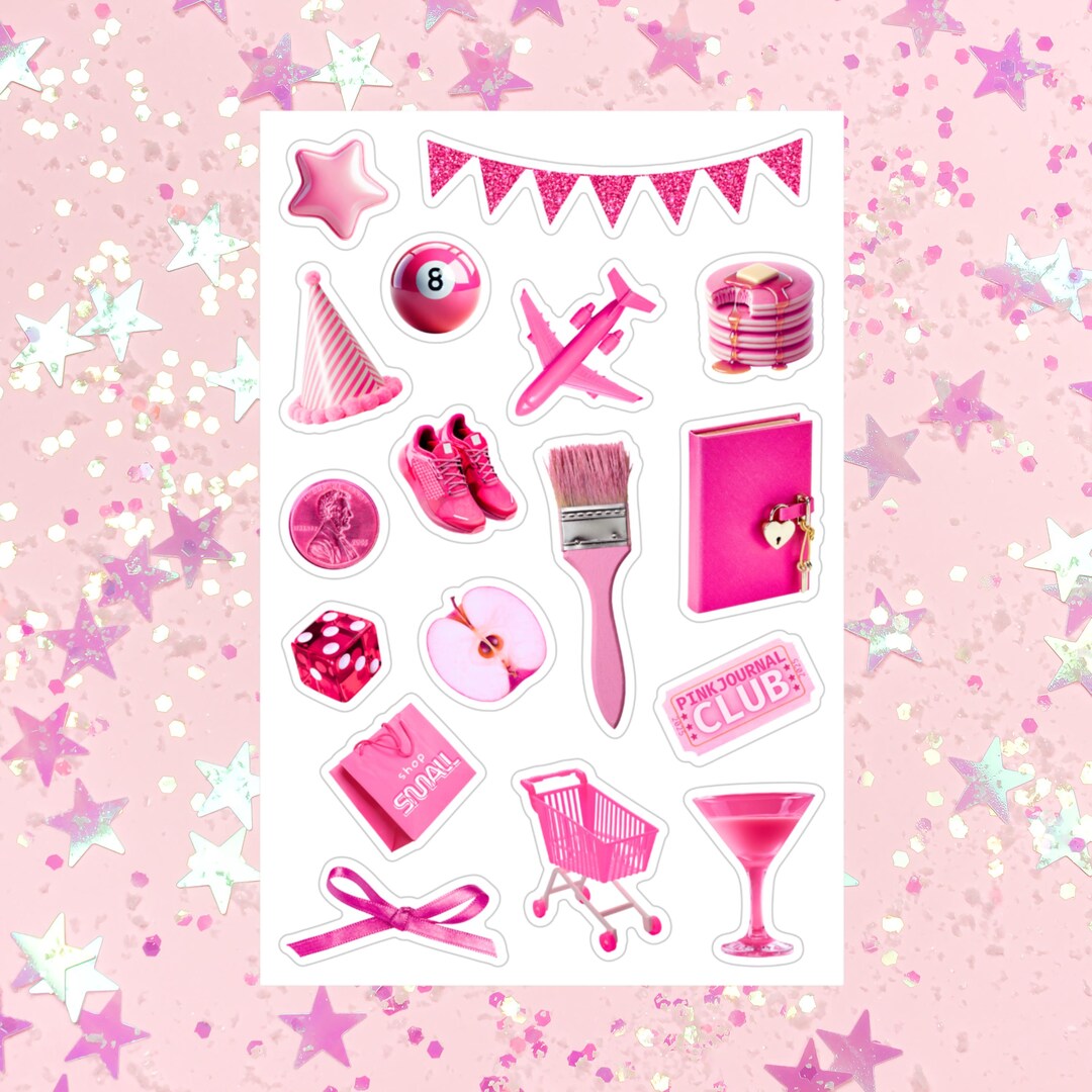 Think PINK 4x6 Sticker Sheet, Scrapbook Stickers, Junk Journal stickers, Vinyl Stickers, Girly Stickers, Pink Stickers, Journal Girl