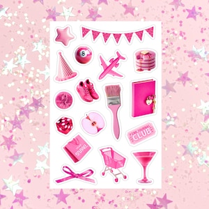 Think PINK 4 x 6 stickervel, plakboekstickers, ongewenste dagboekstickers, vinylstickers, meisjesstickers, roze stickers, dagboekmeisje