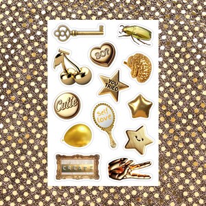 Folha de adesivos Golden Cutie 4x6, folha de adesivos Kiss Cut, adesivos para scrapbook, adesivos dourados, adesivos para diário de lixo, adesivos de vinil