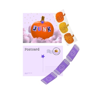 Pumpkin Postcard Bundle, halloween postcard, spooky postcard, junk journal supplies, fall postcard, fall stationery, halloween stickers