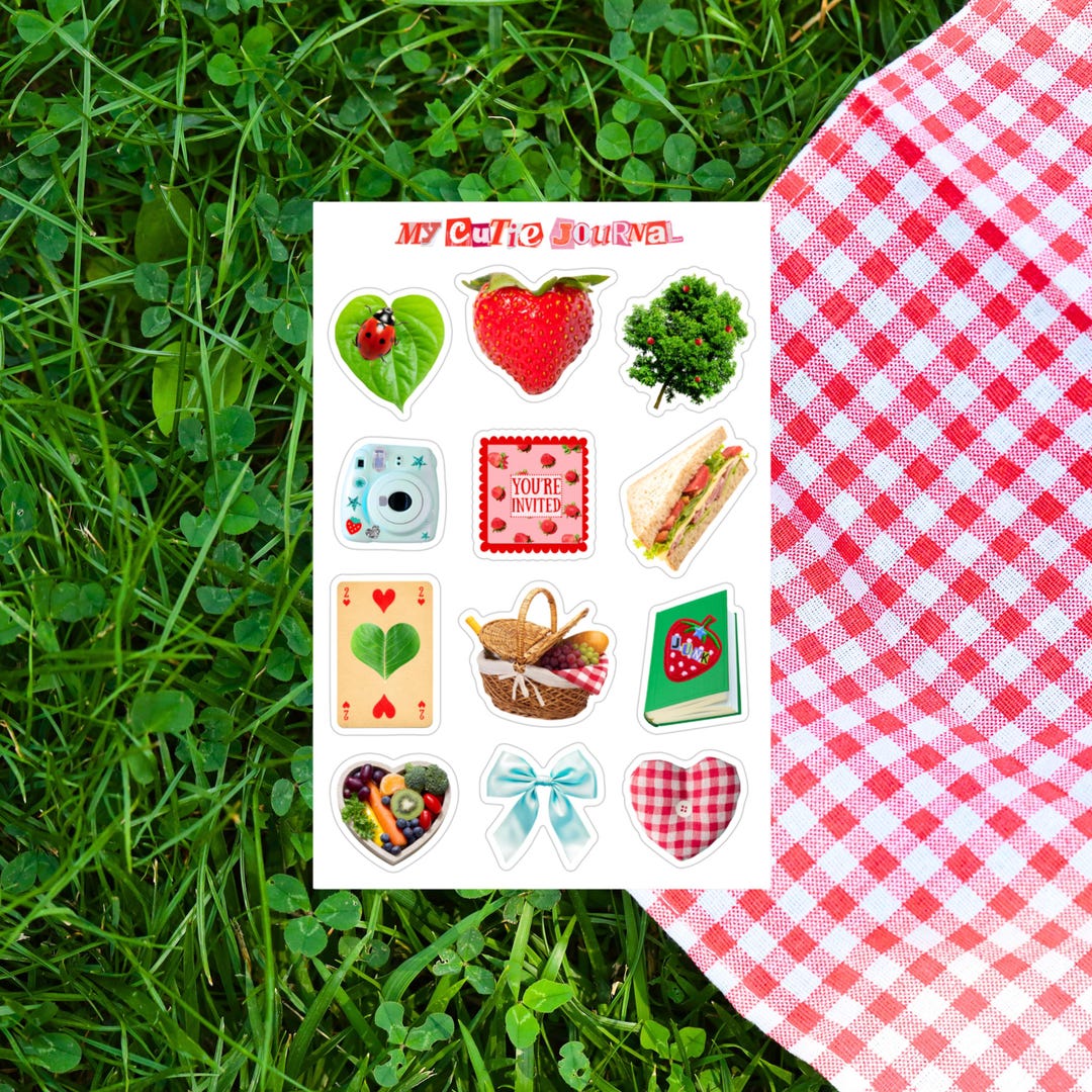 Spring Picnic 4x6 Sticker Sheet, Junk Journal Stickers, Spring Stickers, Journal Cover Sticker, Vinyl Stickers, Picnic Stickers