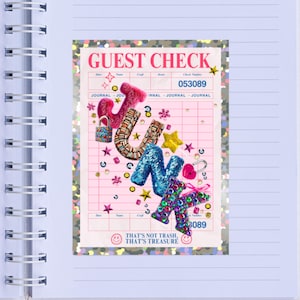 JUNK Glitzer-Aufkleber, 2″ × 2.75″, Journal Aufkleber, Junk Journal Aufkleber, Vinyl Aufkleber, Journal Cover Aufkleber, Gast Check Aufkleber