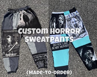 Custom Horror Patchwork Sweatpants | Upcycled Halloween Sweats