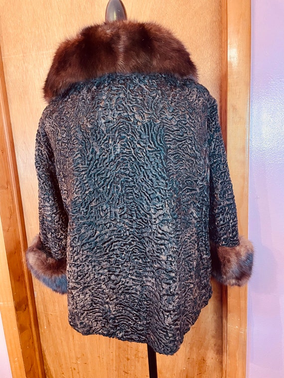 Vintage brown and black curly Persian lamb fur co… - image 2