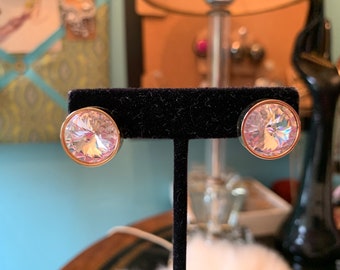 Vintage large crystal gold tone stud earrings