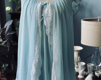 Vtg Lane Bryant Nightie Nightgown Nylon Sheer chiffon Lingerie 38/40 Baby Blue Sz 1X