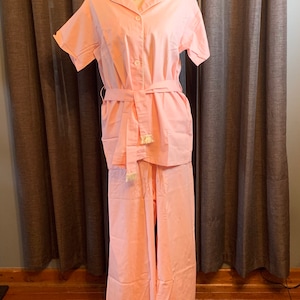 Vintage Jamarettes pink pajama set wide leg pants Sz L-XL