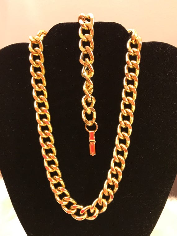 Vintage gold tone large chain link necklace and b… - image 2
