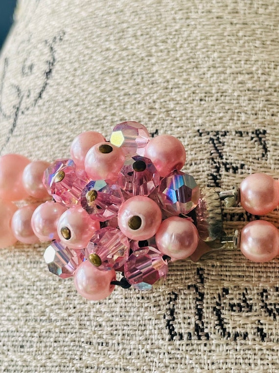 Vintage 2 strand pink faux pearls and faceted pin… - image 6
