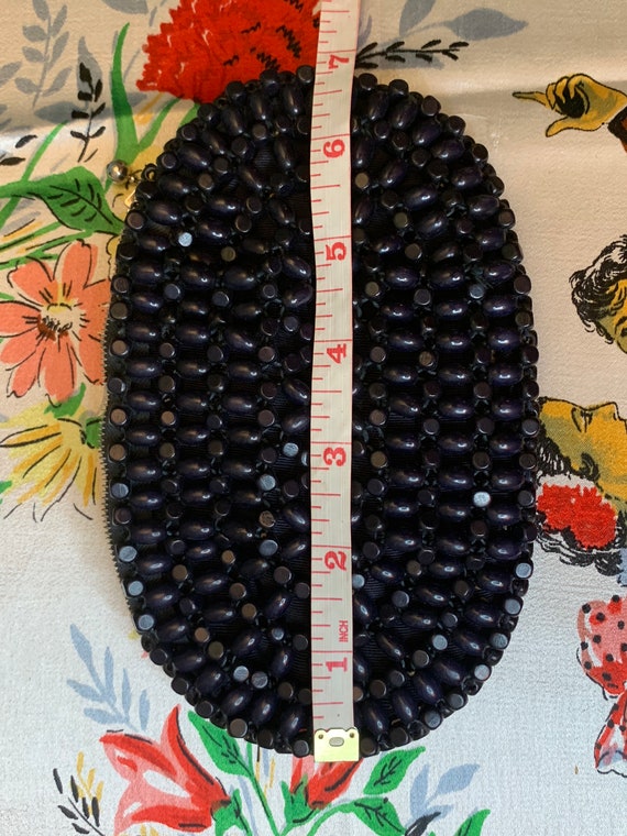 Vintage Czechoslovakian beaded navy blue wristlet - image 6