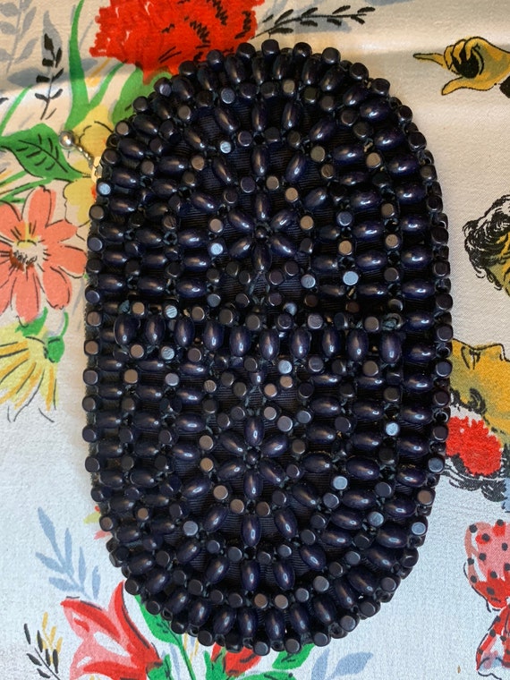 Vintage Czechoslovakian beaded navy blue wristlet - image 2