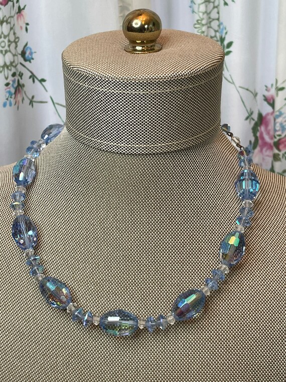 Vintage big blue crystal beaded necklace and match