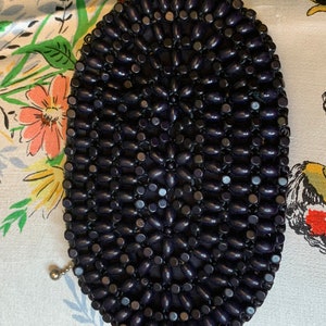 Vintage Czechoslovakian beaded navy blue wristlet