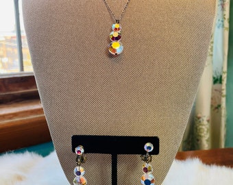 Vintage Aurora borealis necklace with matching earrings